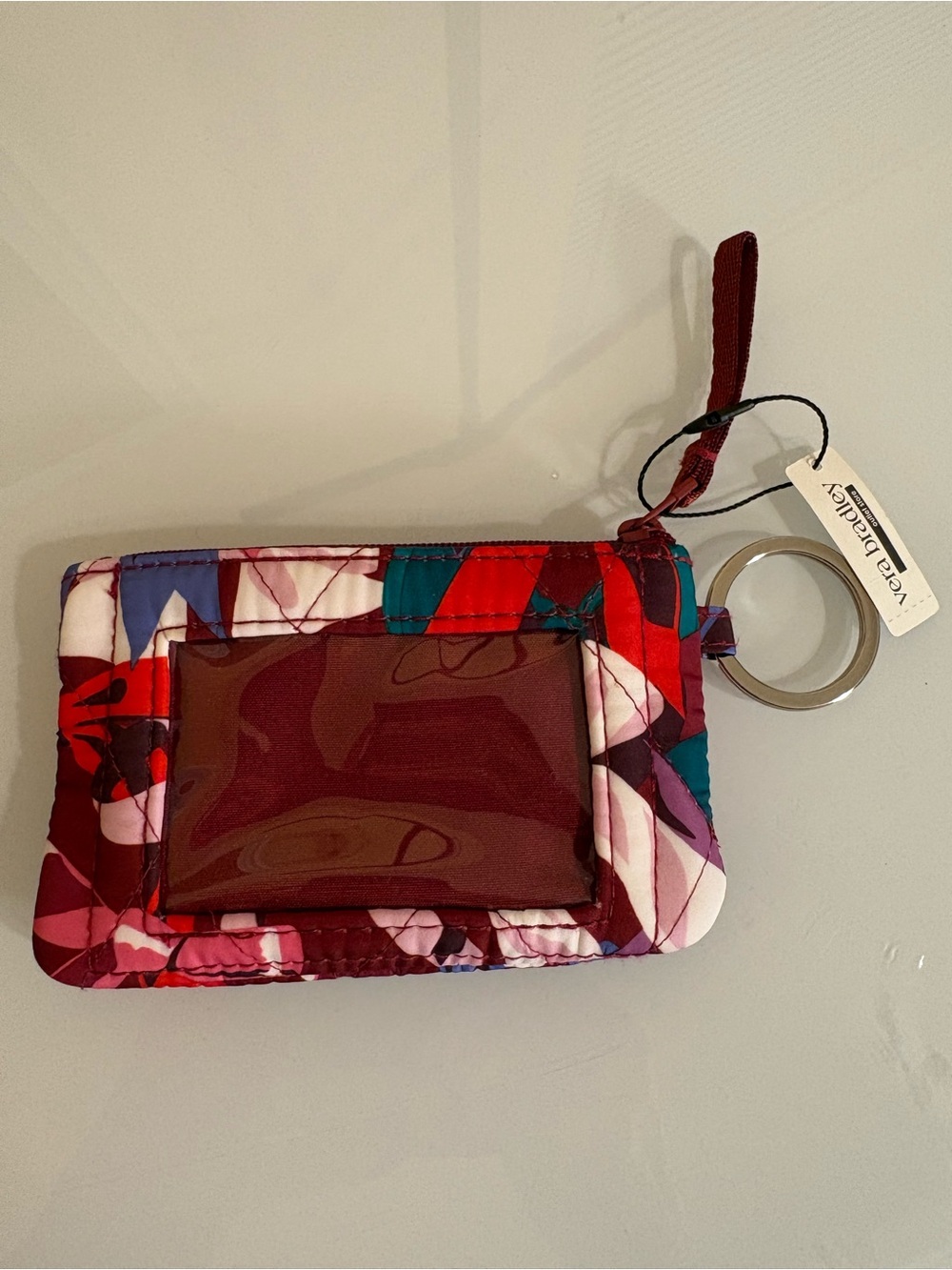 Vera Bradley Red Multi-Color Quilted ID Wallet with Key Ring